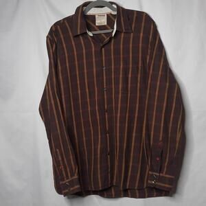 Timberland Mens Shirt Classic Fit Plaid Long Sleeve Button Down Brown Large